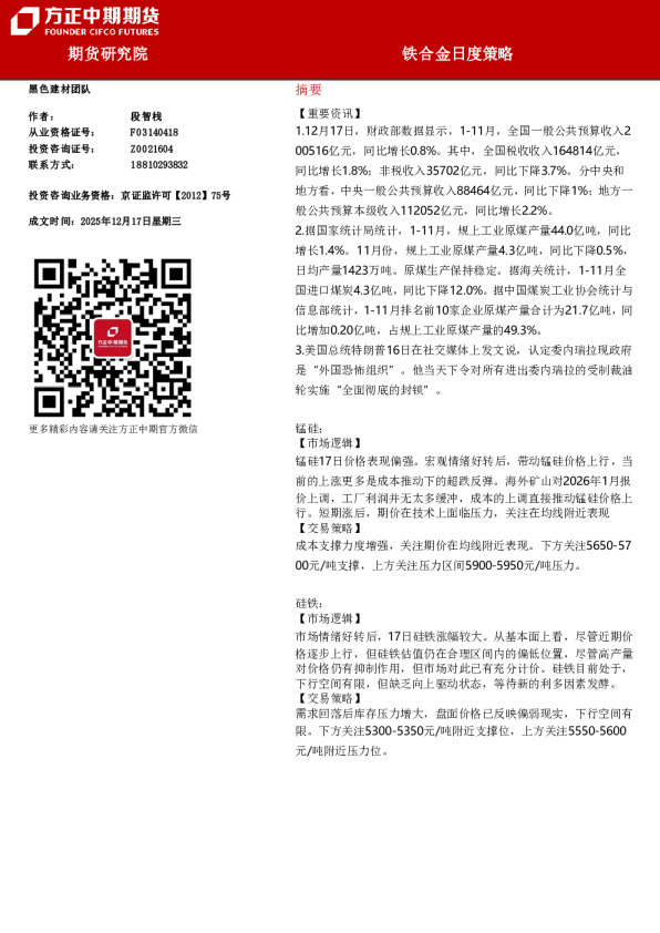 铁合金日度策略