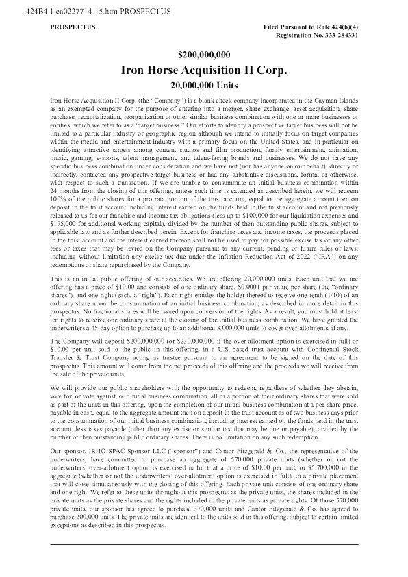 Iron Horse Acquisition II Corp美股招股说明书(2025-12-18版)