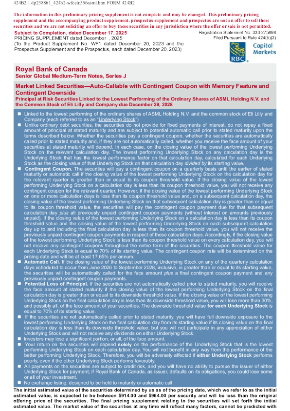 加拿大皇家银行美股招股说明书(2025-12-18版)