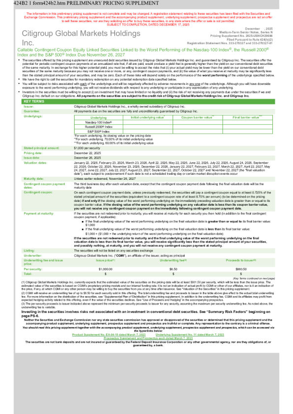 花旗集团美股招股说明书(2025-12-18版)