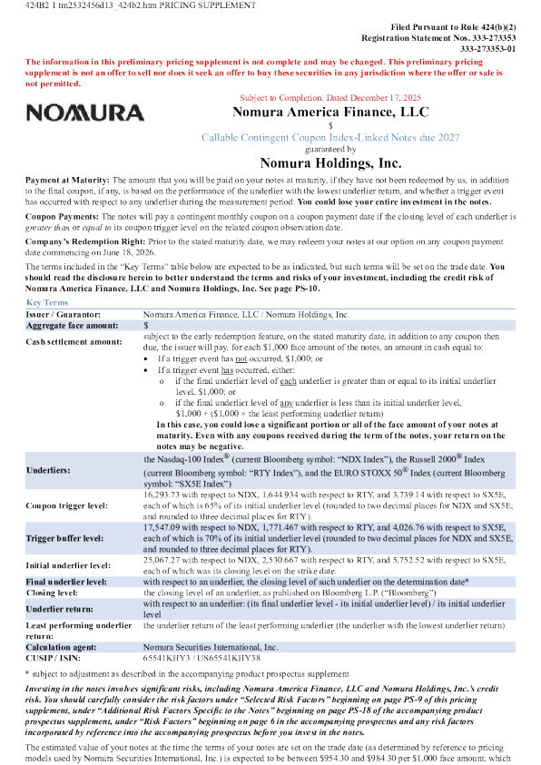 野村控股美股招股说明书(2025-12-18版)