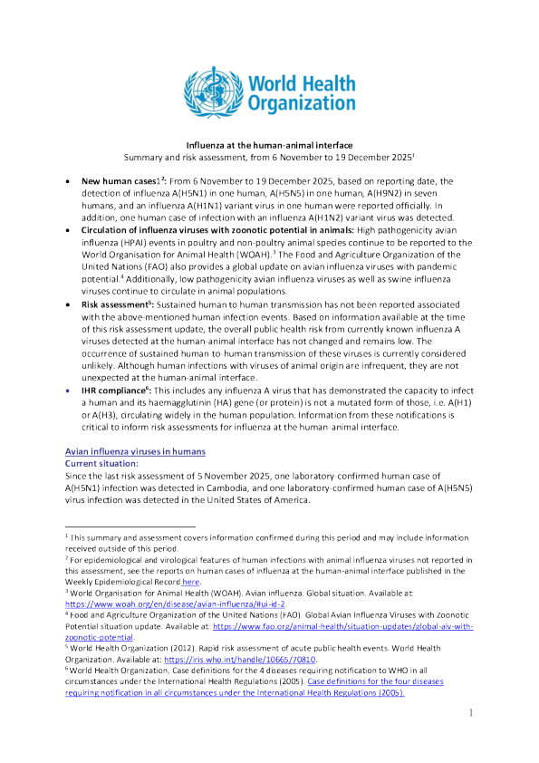 2025年12月19日，人-动物界面流感总结与评估