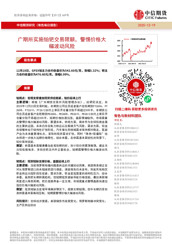 有色每日报告:广期所实施铂钯交易限额,警惕价格大幅波动风险