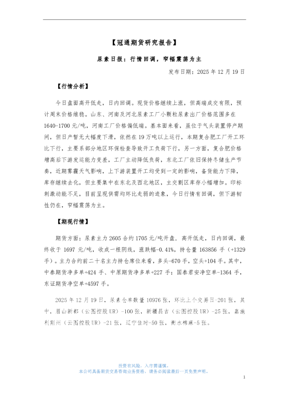 尿素日报：行情回调，窄幅震荡为主