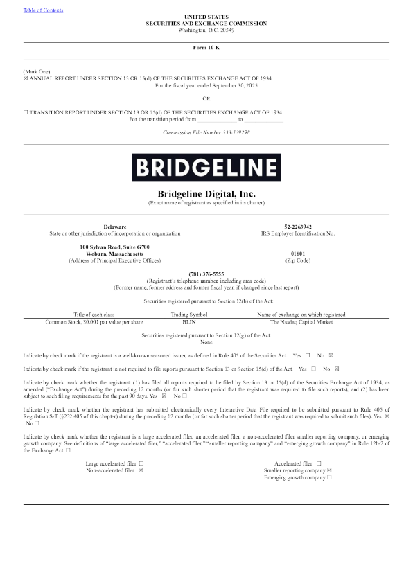 Bridgeline Digital Inc 2024年度报告