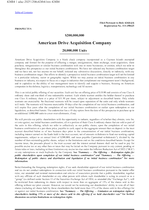 American Drive Acquisition Co-A美股招股说明书(2025-12-19版)