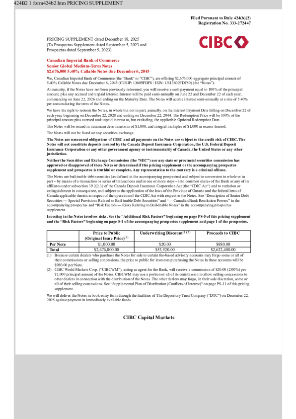 加拿大帝国商业银行美股招股说明书(2025-12-19版)