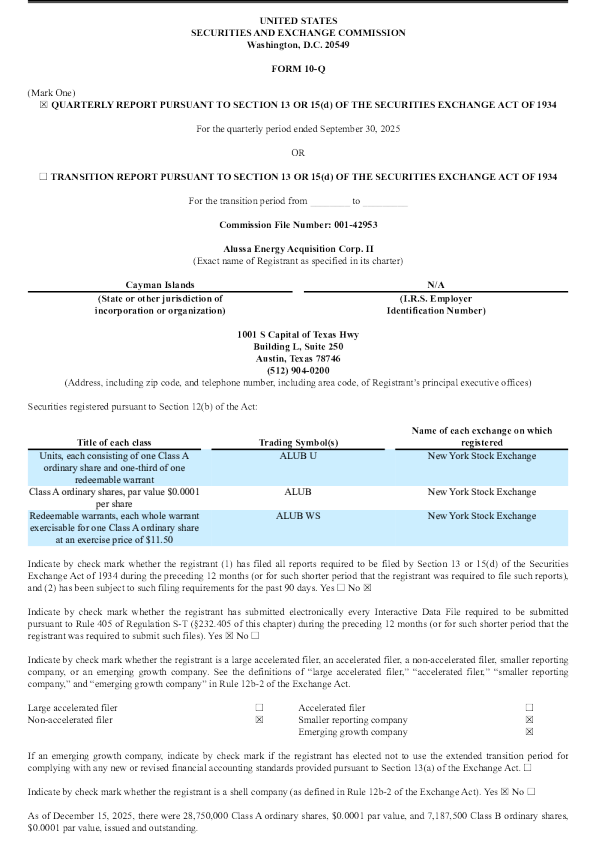 Alussa Energy Acquisition Corp II-A 2025年季度报告