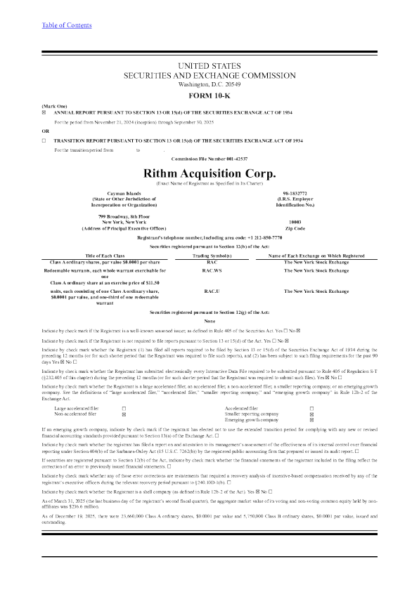 Rithm Acquisition Corp-A 2024年度报告