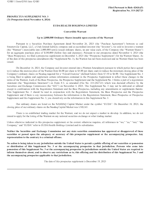 EUDA Health Holdings Ltd美股招股说明书(2025-12-19版)