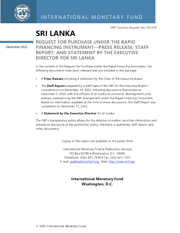 斯里兰卡：《快速融资工具下的采购申请》新闻稿；员工报告；斯里兰卡执行主任的发言