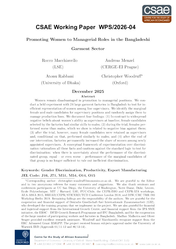 促进妇女在孟加拉国服装行业担任管理职务