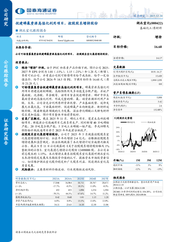 投建磷氟资源高值化利用项目,控股股东增持股份