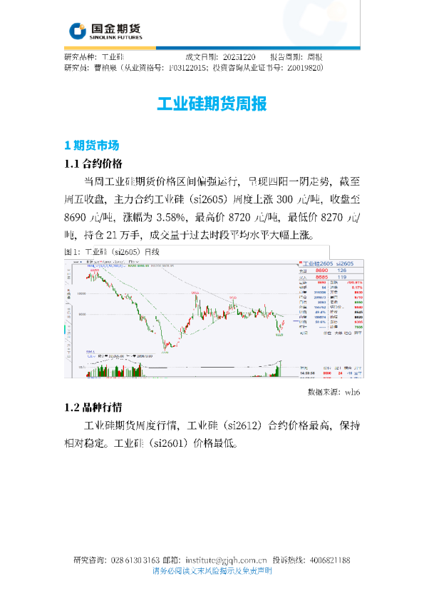 工业硅期货周报
