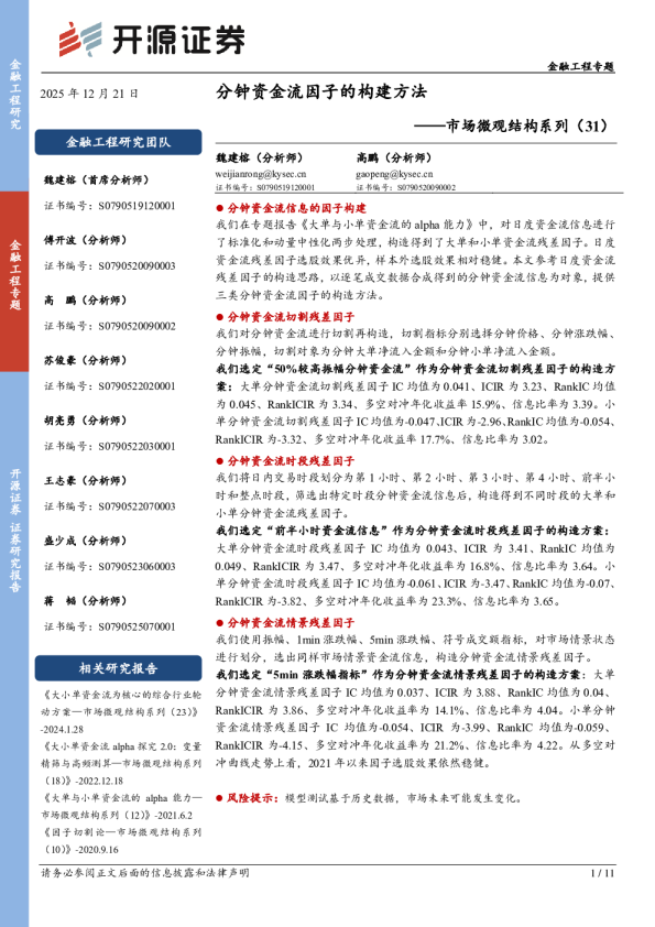 市场微观结构系列(31):分钟资金流因子的构建方法