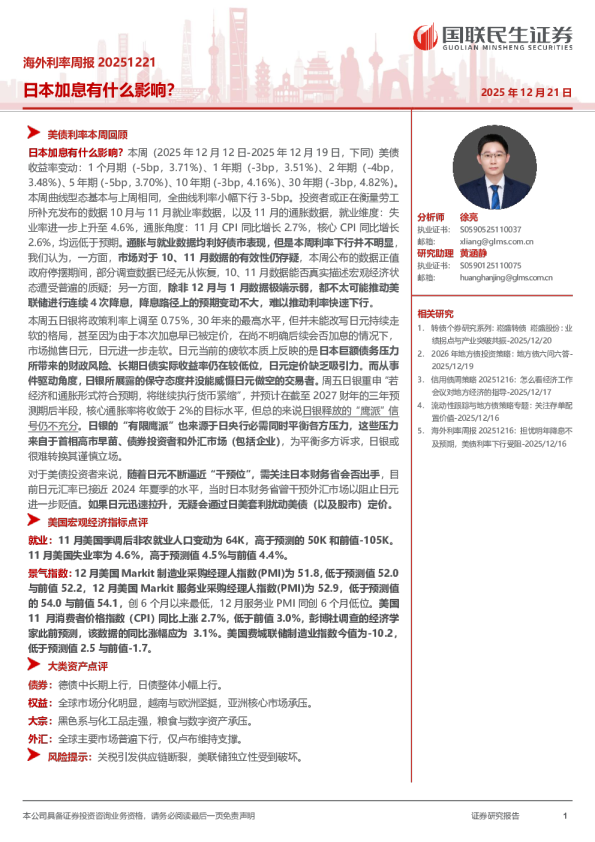 海外利率周报20251221：日本加息有什么影响？