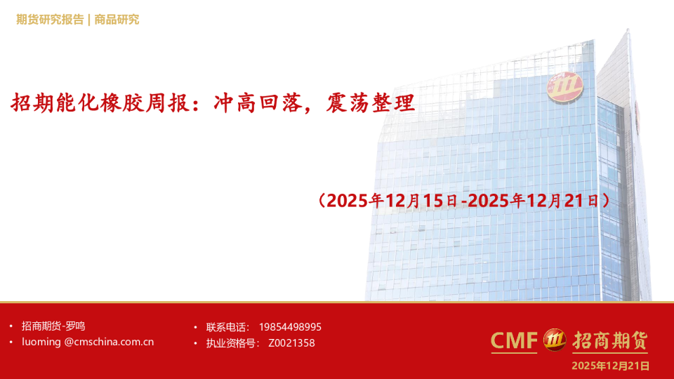 （2025年12月15日-2025年12月21日）：招期能化橡胶周报：冲高回落，震荡整理