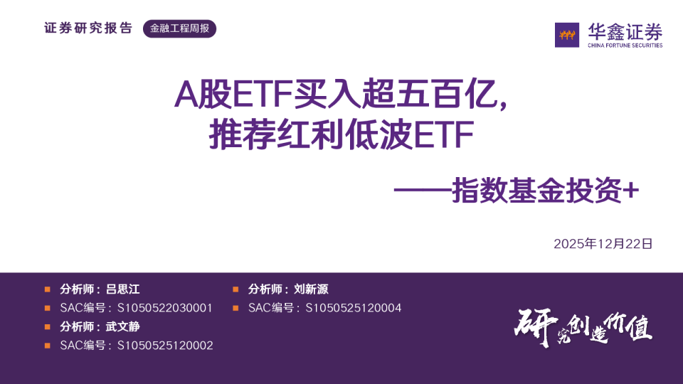 指数基金投资+：A股ETF买入超五百亿，推荐红利低波ETF