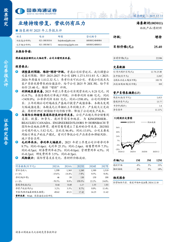 2025年三季报点评业绩持续修复，营收仍有压力