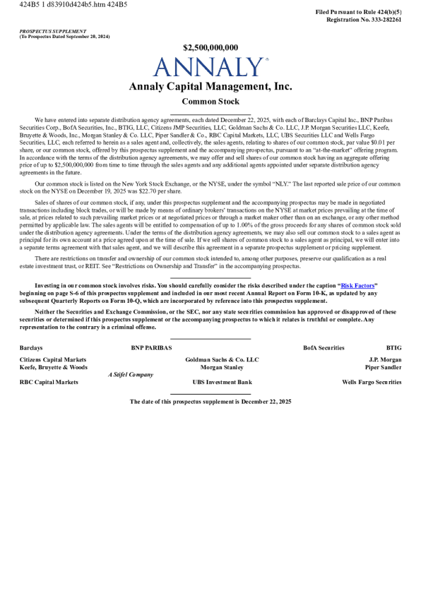 Annaly Capital Management Inc美股招股说明书(2025-12-22版)