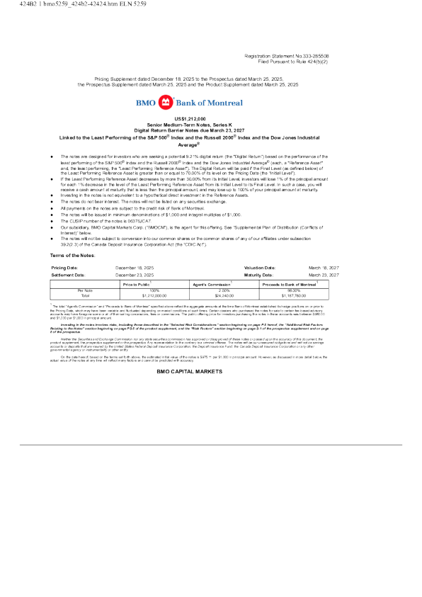 蒙特利尔银行美股招股说明书(2025-12-22版)