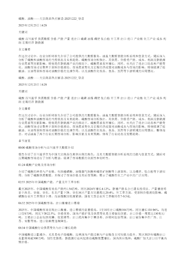 硫酸油酸大宗商品热点解读20251222