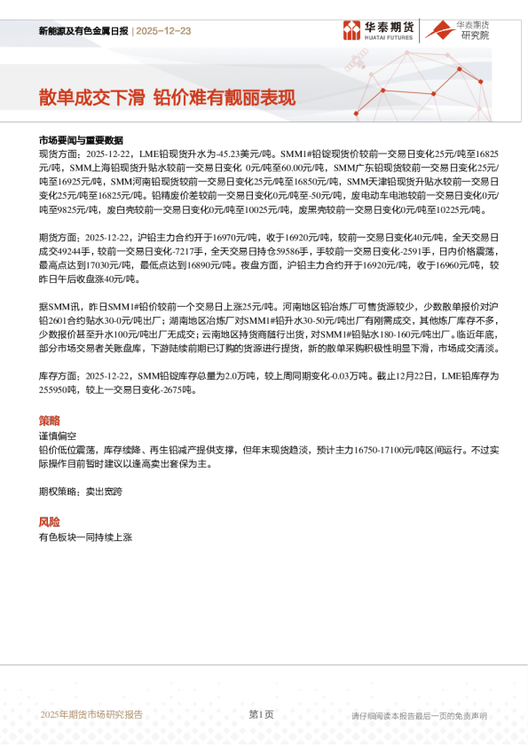 新能源及有色金属日报：散单成交下滑 铅价难有靓丽表现