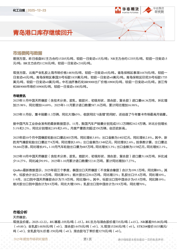 化工日报：青岛港口库存继续回升