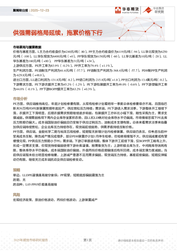 聚烯烃日报：供强需弱格局延续，拖累价格下行