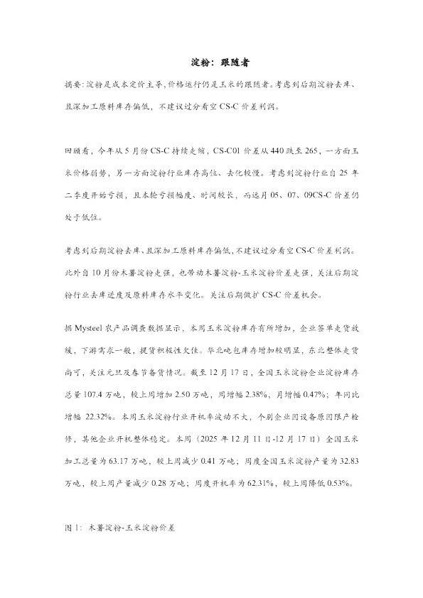 市场聚焦：淀粉：跟随者