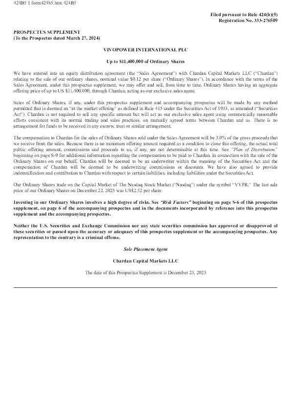 VivoPower International PLC美股招股说明书(2025-12-23版)