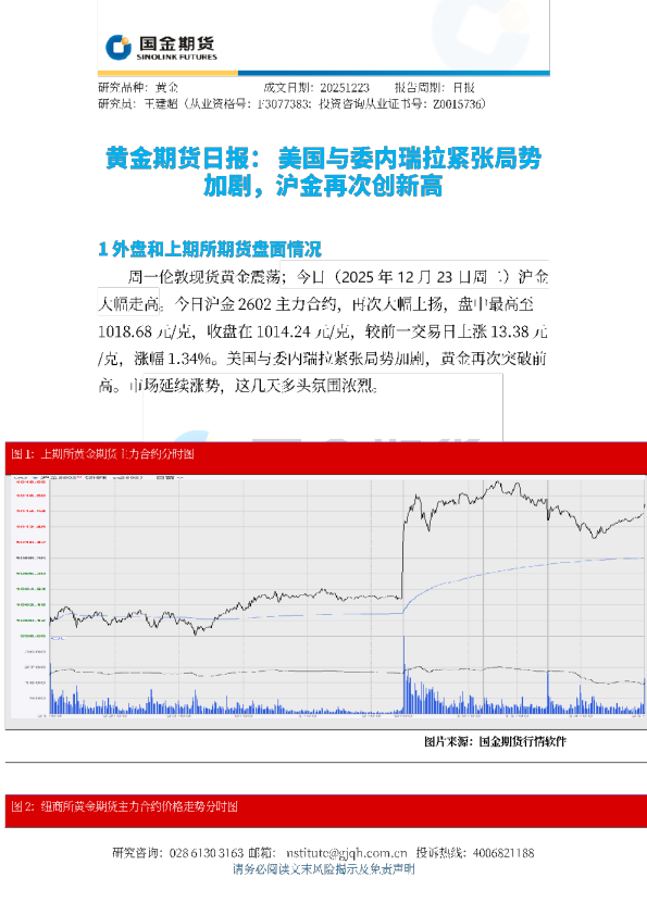 黄金期货日报：美国与委内瑞拉紧张局势加剧，沪金再次创新高