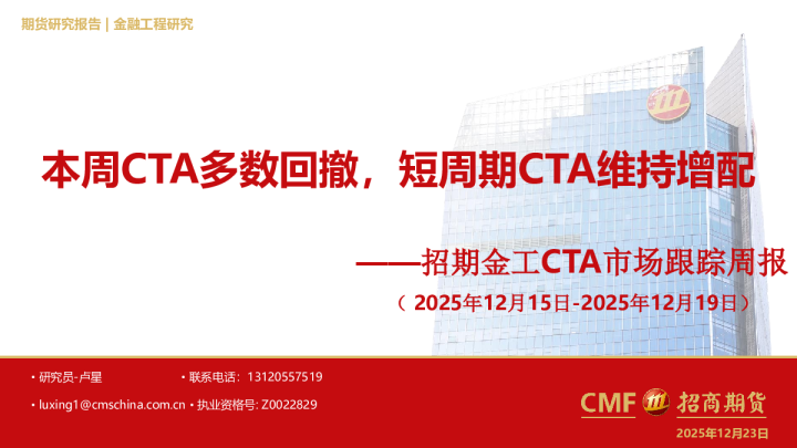 金工CTA市场跟踪周报：本周CTA多数回撤，短周期CTA维持增配
