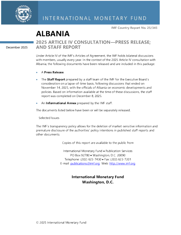 阿尔巴尼亚：2025年第四条磋商新闻稿；员工报告