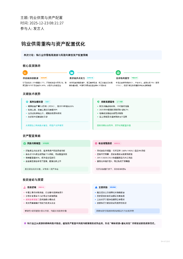 钨业供需与资产配置