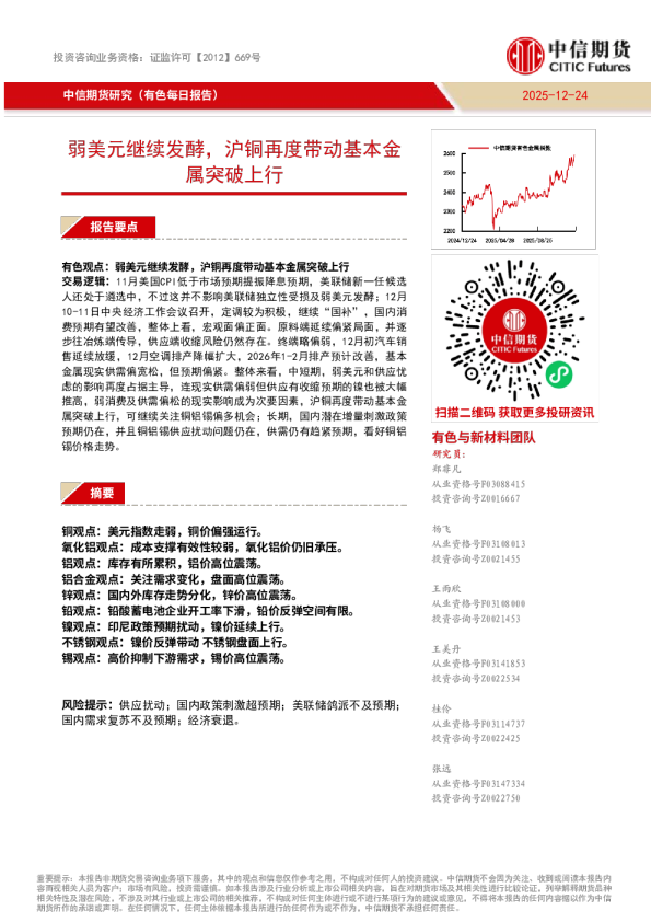 有色每日报告：弱美元继续发酵，沪铜再度带动基本金属突破上行
