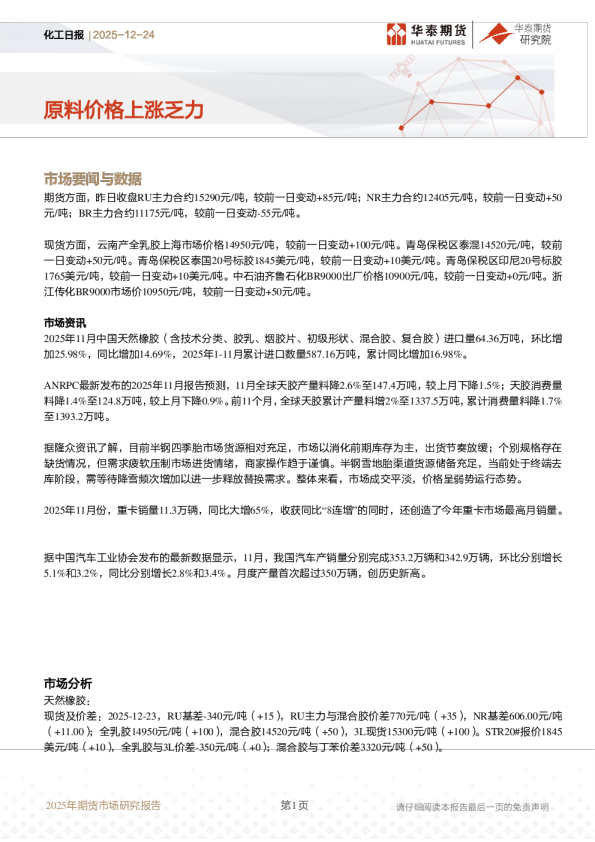 化工日报：原料价格上涨乏力