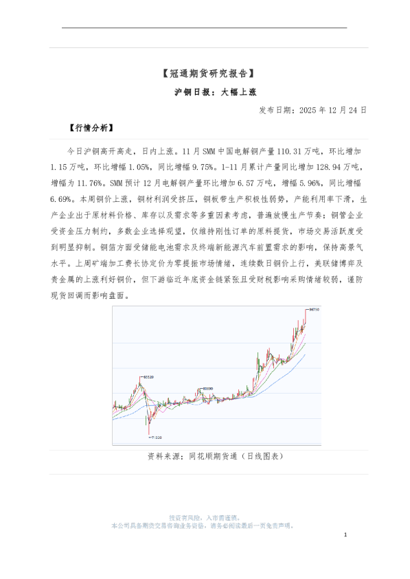 沪铜日报：大幅上涨