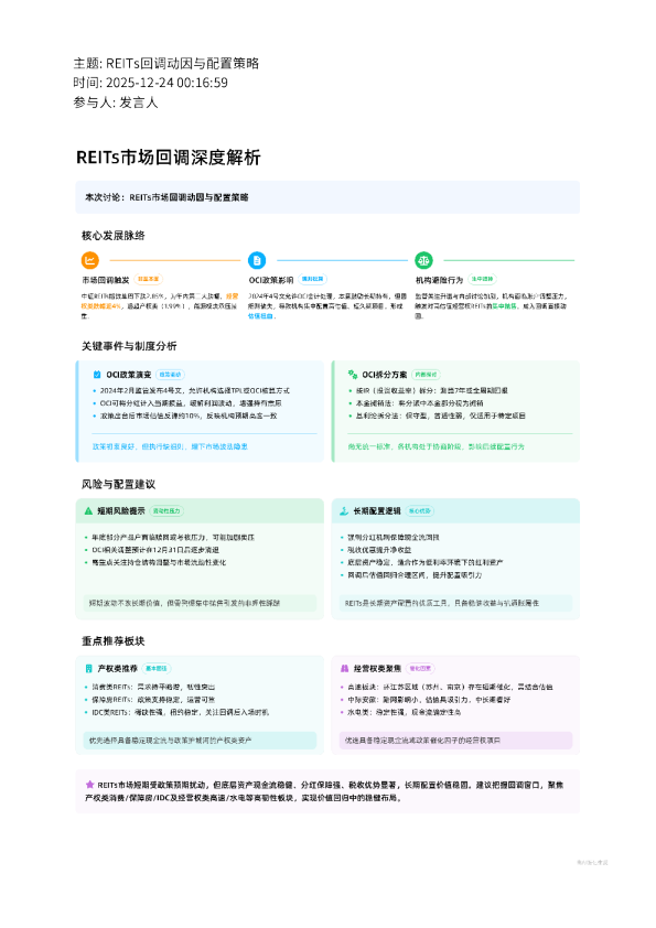 REITs回调动因与配置策略