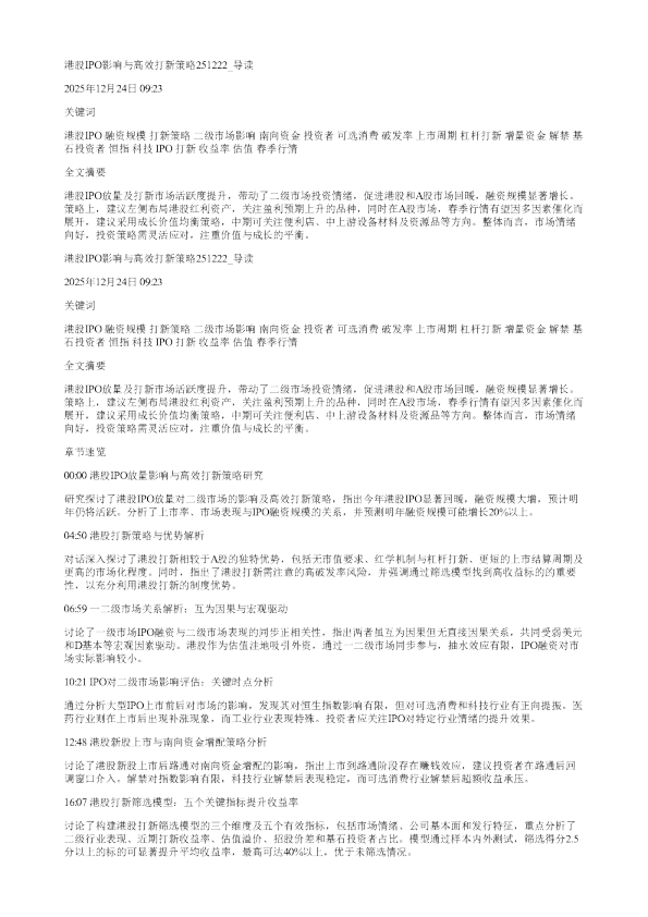 港股IPO影响与高效打新策略251222