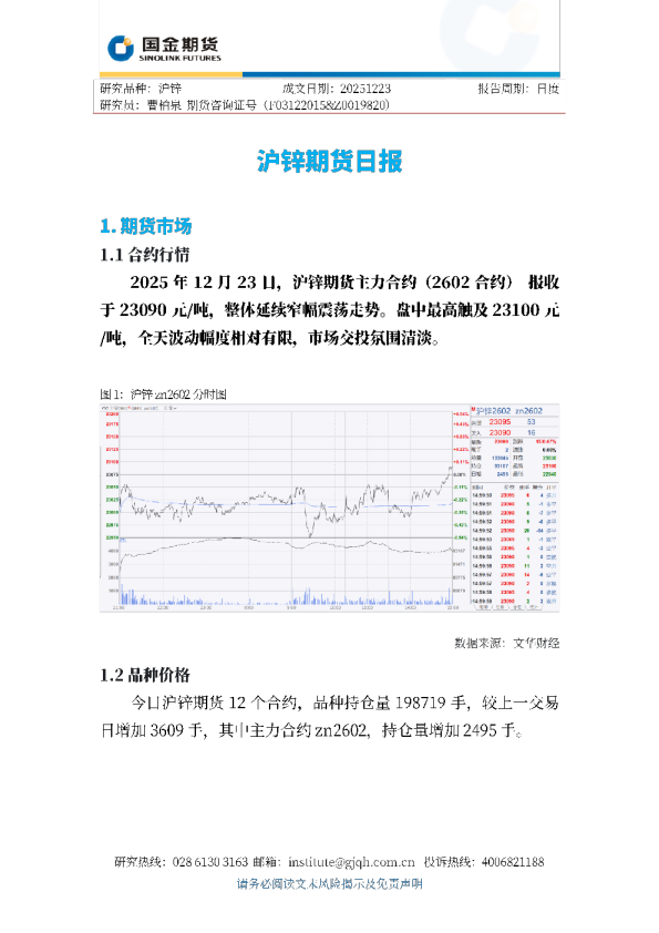 沪锌期货日报