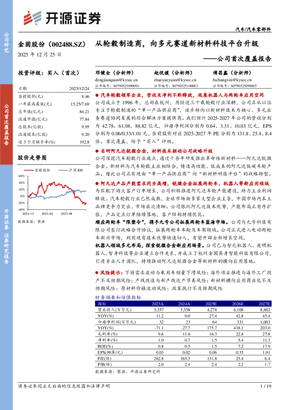 公司首次覆盖报告：从轮毂制造商，向多元赛道新材料科技平台升级