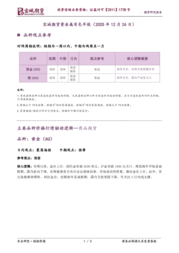 贵金属有色早报
