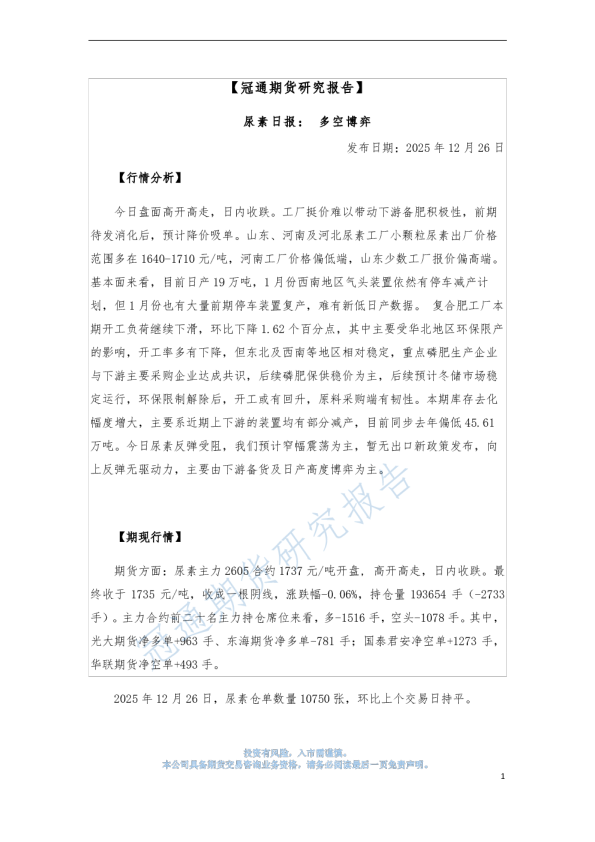 尿素日报：多空博弈