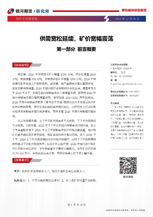 铁矿石年度报告：供需宽松延续，矿价宽幅震荡