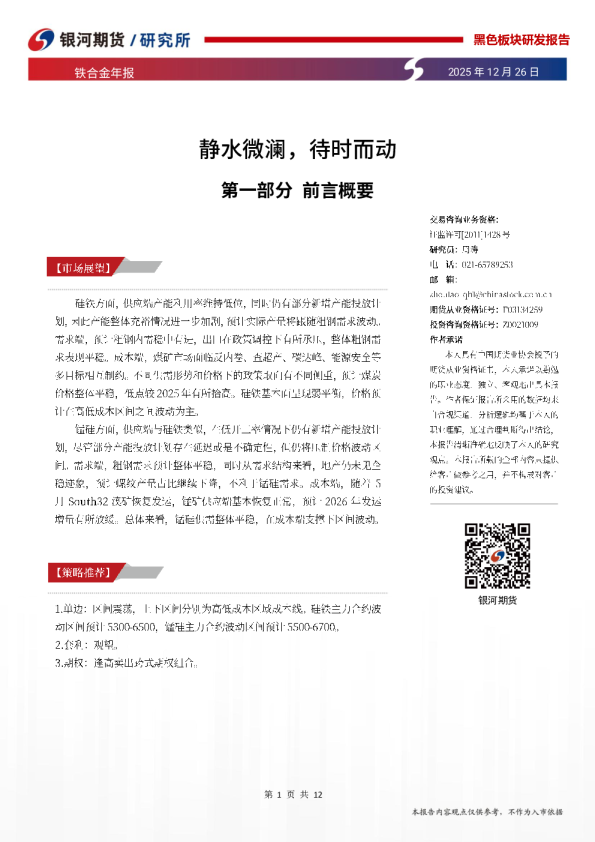 铁合金年报：静水微澜，待时而动