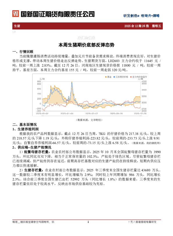 生猪周评：本周生猪期价底部反弹态势