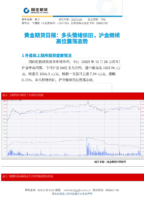 黄金期货日报：多头情绪依旧，沪金继续高位震荡态势