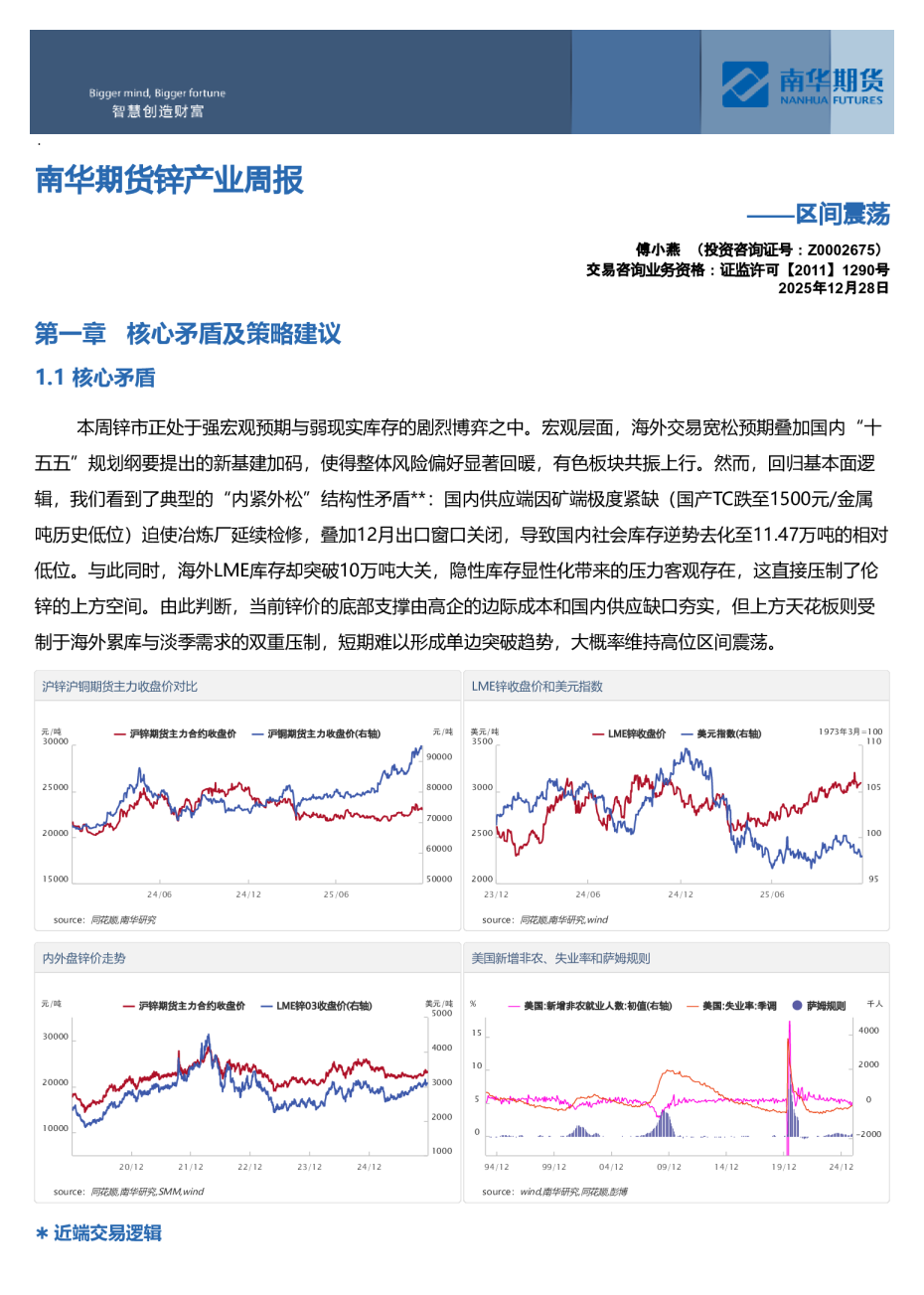 南华期货锌产业周报：区间震荡20251228