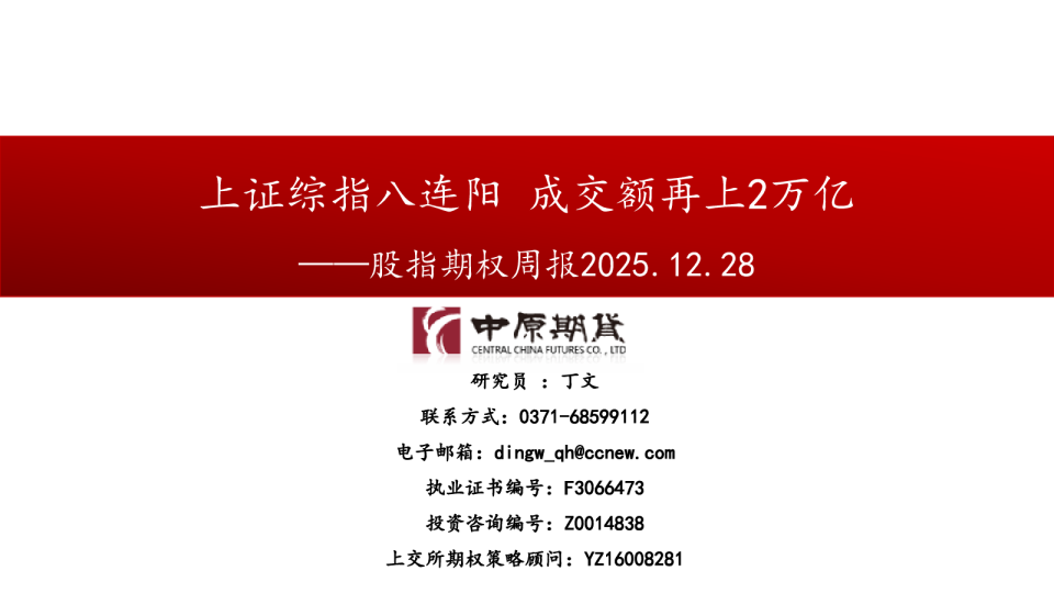 股指期权周报:上证综指八连阳 成交额再上2万亿